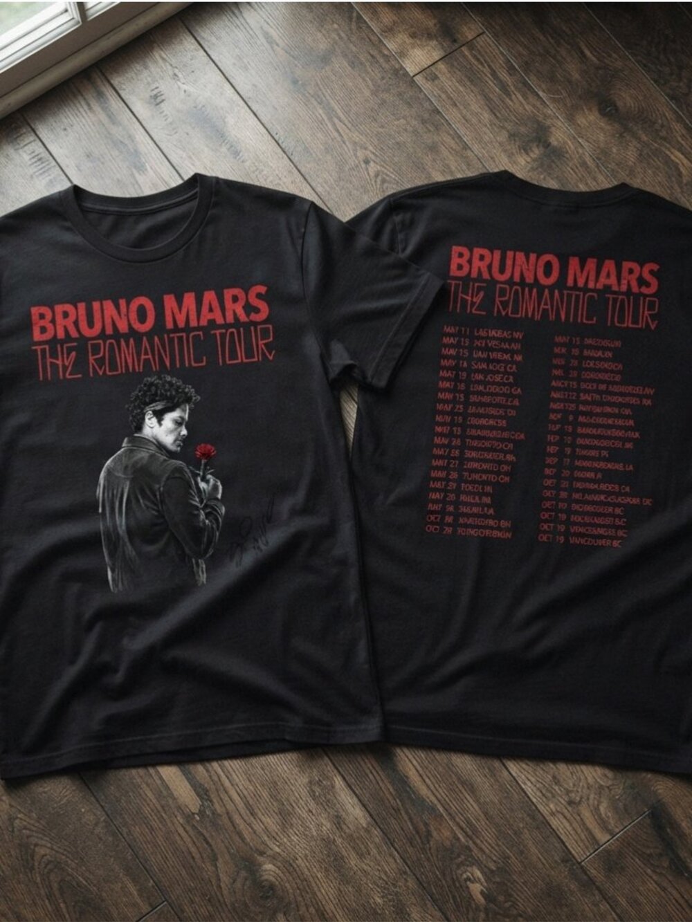Bruno Mars The Romantic Tour Vintage Graphic Black T-Shirt